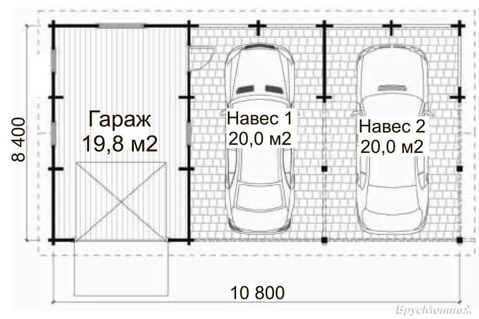 Площадь гаража. Гараж с навесом проекты планировка. Навес на 3 машины Размеры.